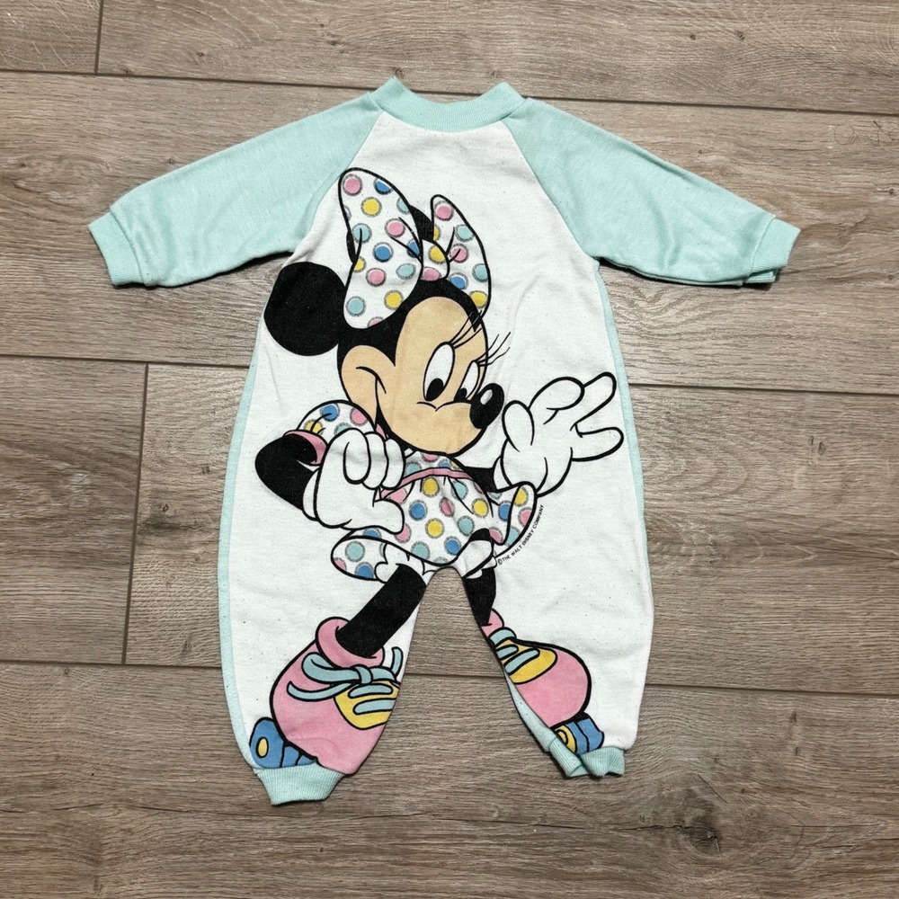 Vintage Disney Jog Togs Minnie Mouse Roller Skating Romper Mint Green Small USA